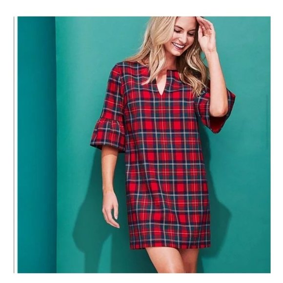 Vineyard Vines Greenwich Plaid Shift Dress In Red Velvet Sz 8 - Picture 1 of 17